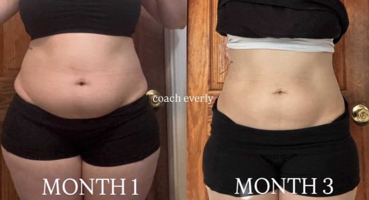 Client waist transformation from month one to month three